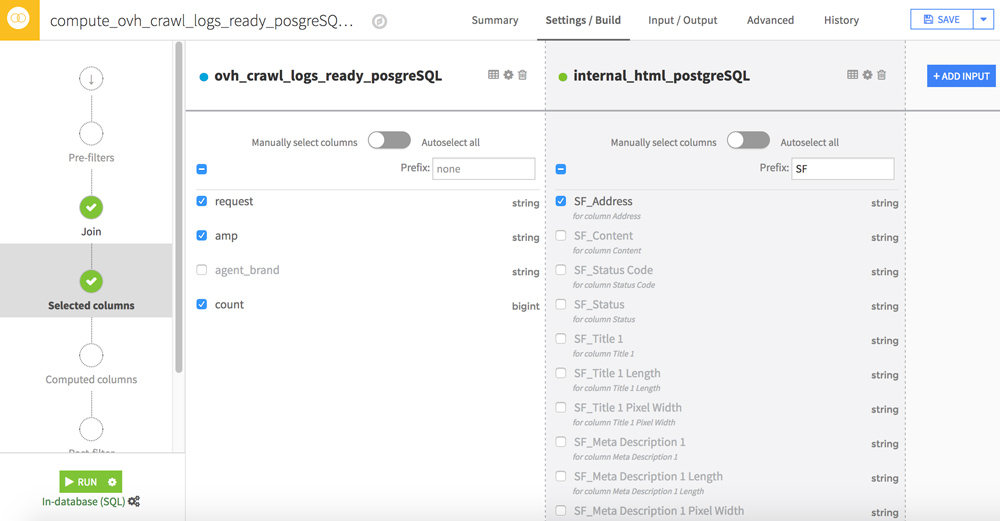 merge 2 datasets postgresql dataiku